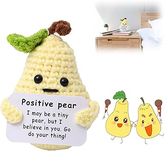 Muñeca de Punto Energía Positiva, Mini Muñeca de Punto de con Tarjeta Positiva, Pera Amarilla Positiva, Le Arrancarán una Sonrisa como a Sus Amigos Hijo