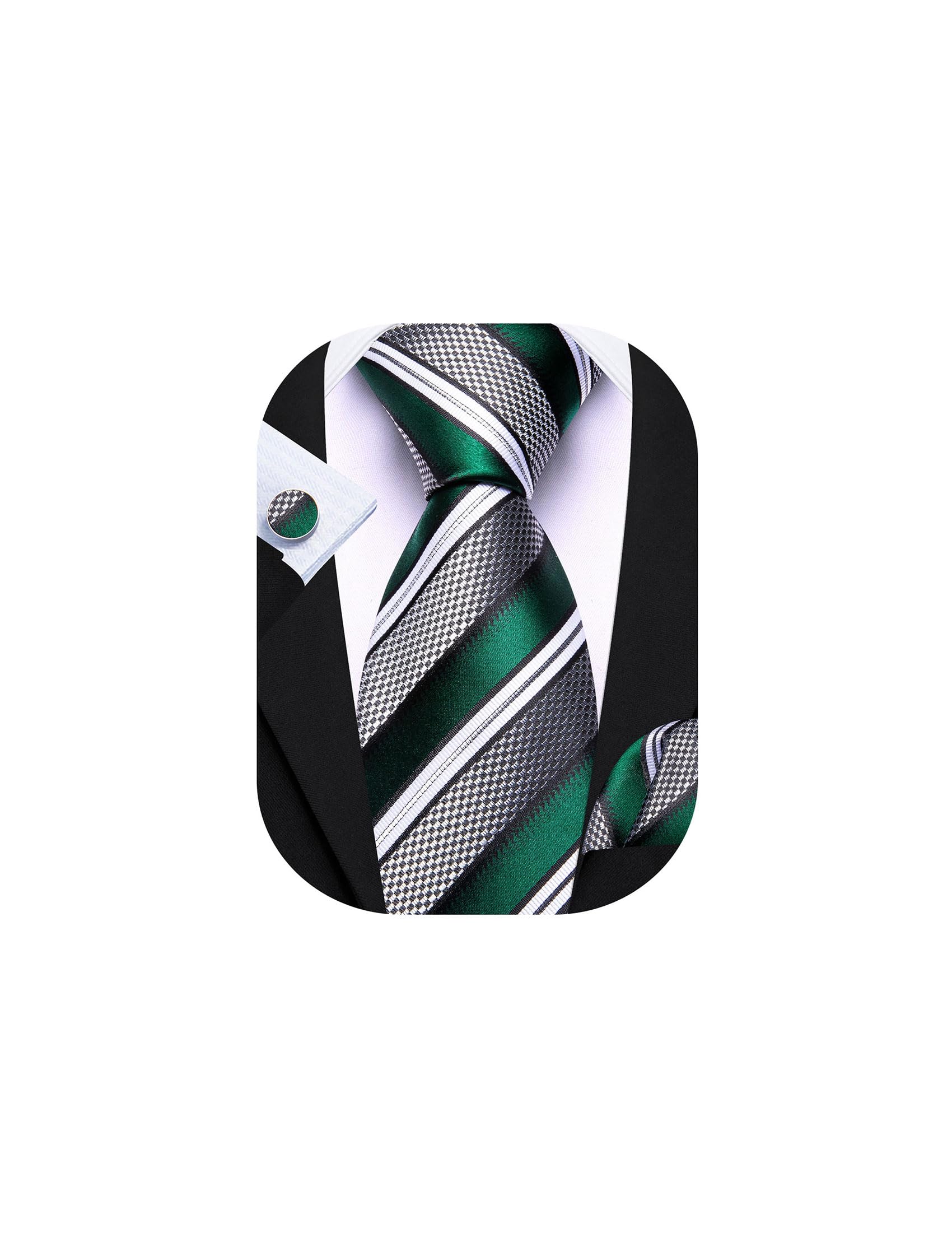 Barry.Wang Mens Tie Set Plaid Check Stripe Neckties Pocket Square Cufflinks | Woven Classic,Formal/Casual Men's Necktie,Luxury,Business,Wedding,Party,Prom,Graduation