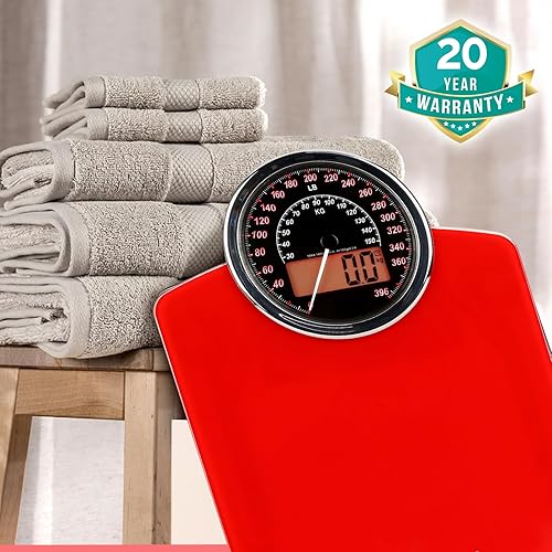 Miniatura 5 de Adamson Báscula de pesaje analógica y digital híbrida 2 en 1 para peso corporal de hasta 400 libras, vidrio templado grueso, pantalla extragrande,