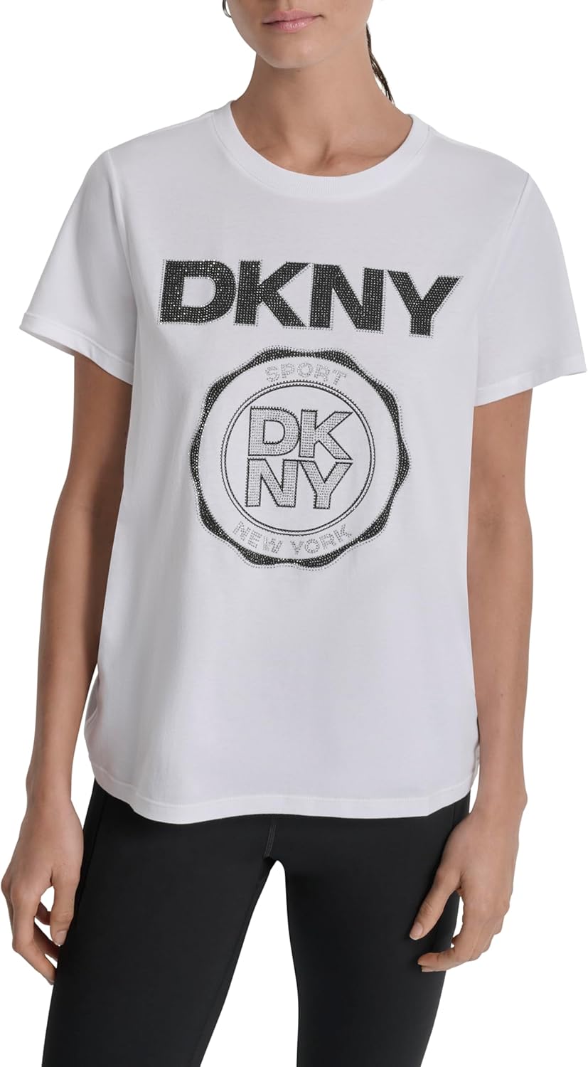 DKNY Womens Short Sleeve Crew Neck Logo T-Shirt