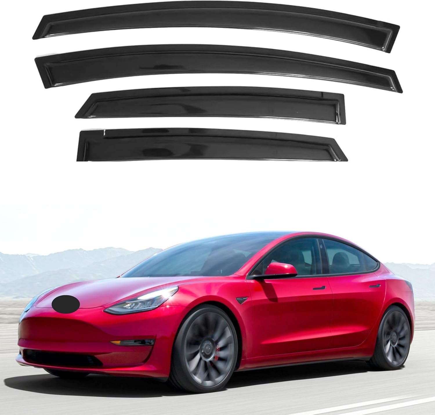 IG Window Visor for Tesla Model 3 2017-2024, Rain Guard Tape-On Extra Durable Sun Wind Side Vent Window Deflector, 2017 2018 2019 2020 2021 2022 2023 2024 2017-2024 Model 3