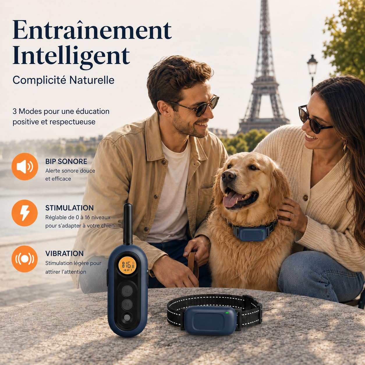 Collier Dressage Chien, Collier Anti-Aboiement étanche avec Télécommande | Rechargeable, Êtanche lPX7, 3 Modes (Bip, Vibration, Choc), pour Petite Taille de 100 livres Chiens de Taille Moyenne