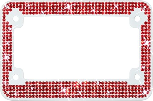 XCLPF Marcos de matrícula rojos brillantes para motocicleta,Soporte de placa de motocicleta con diamantes de imitación,Cubierta de placa de