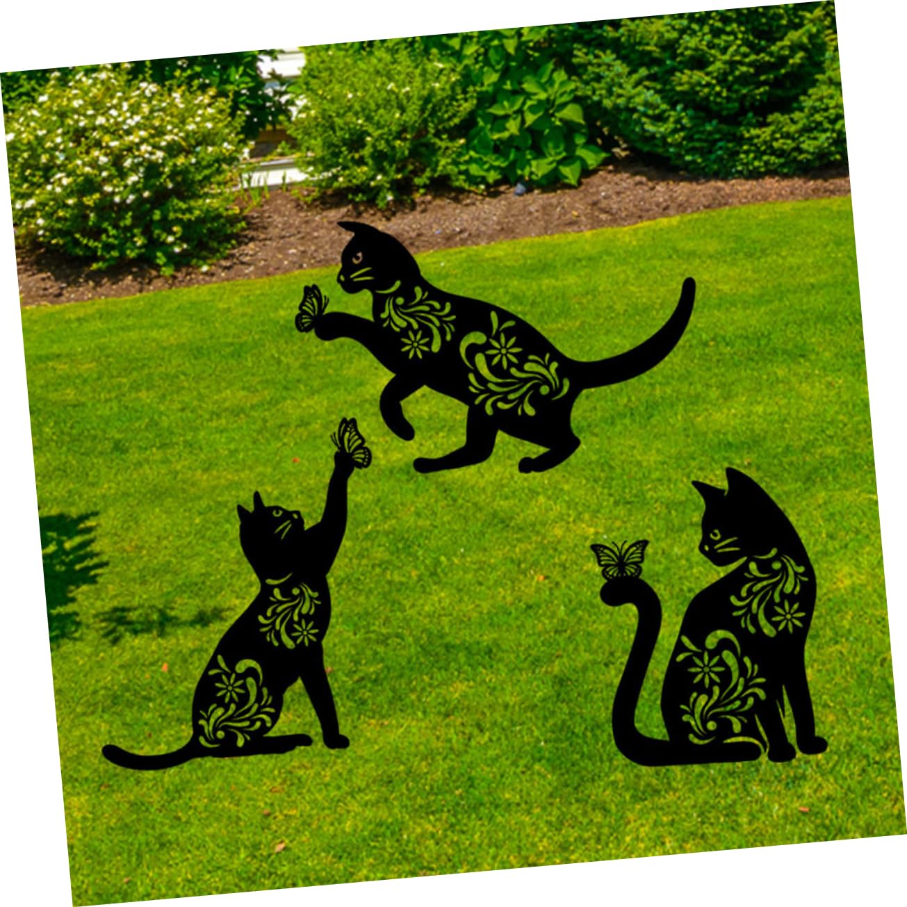 Piquet de Jardin Chat Noir en Fer, Lot de 3, Décoration