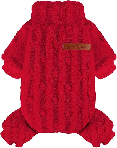 Miniatura 13 de Pijamas para perros pequeños para niños y niñas, suéter de cuello redondo con cuello alto y forro polar grueso y cálido, abrigo de forro polar