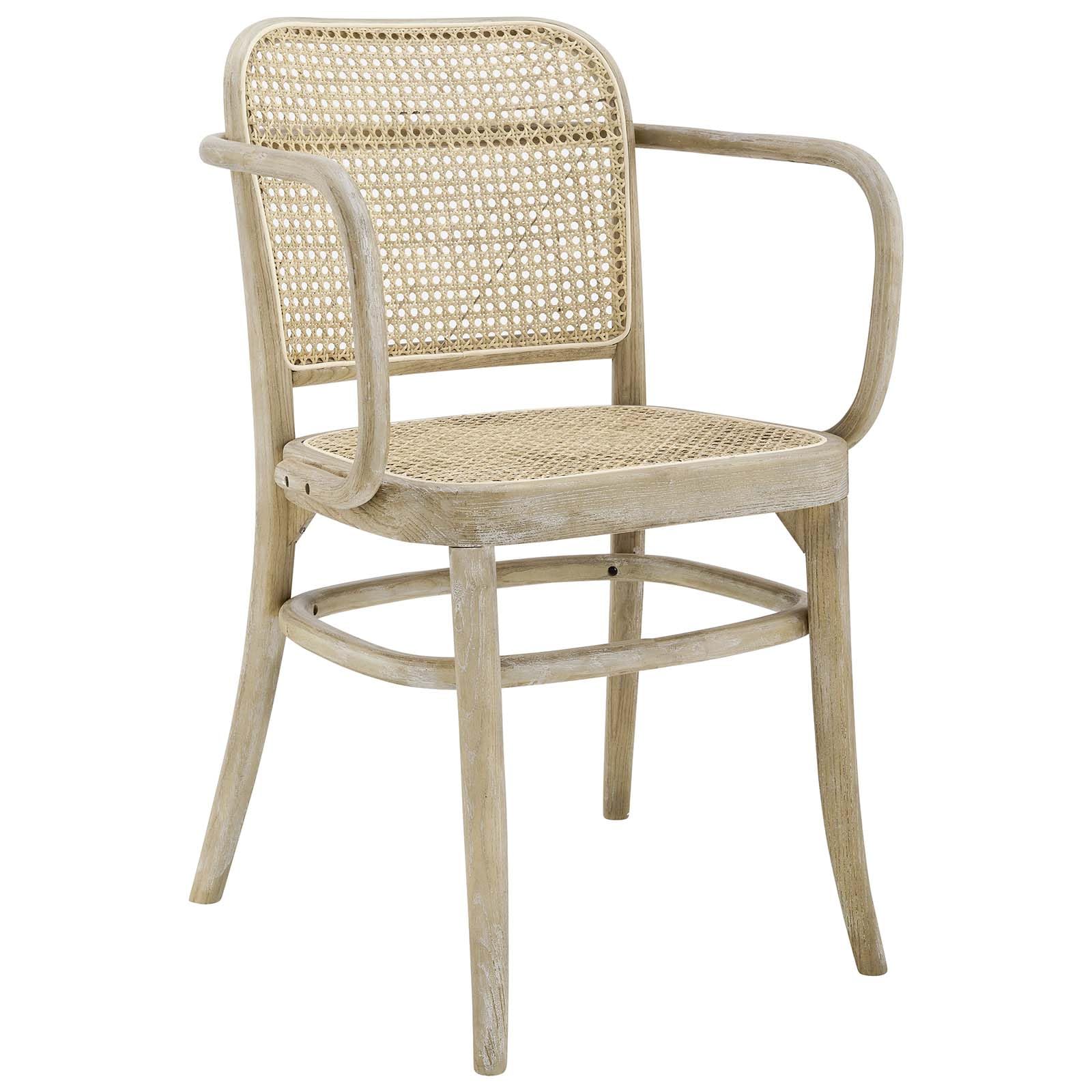 Photo 1 of Modway Winona Elm Wood Dining Chair with Cane Rattan Seat, Gray Grey Dining Chair