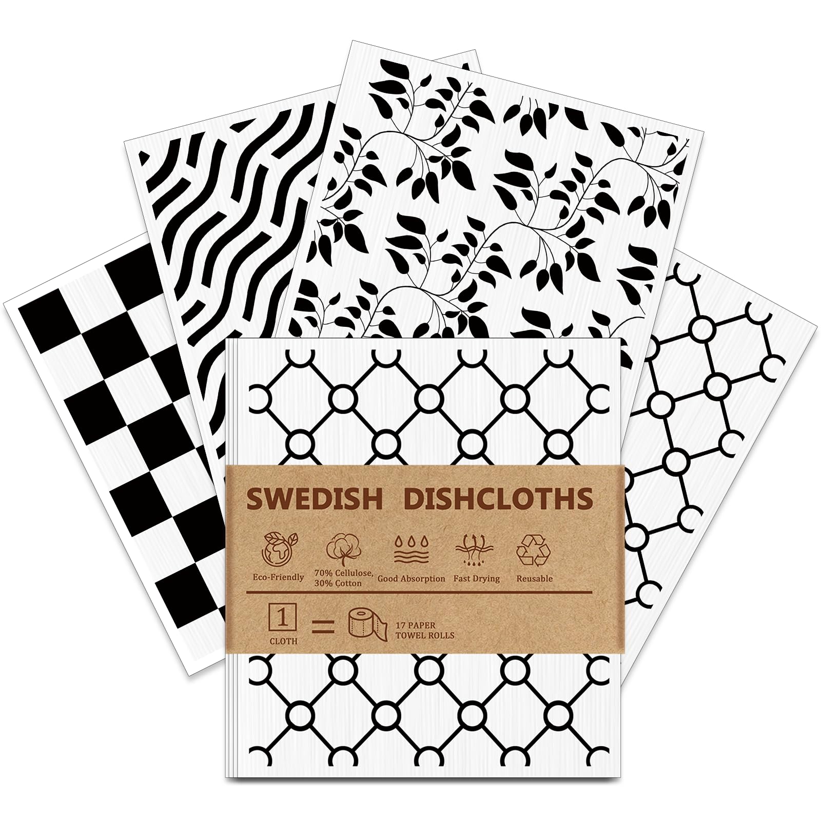Aitoper 4 PCS Swedish Dishcloths, Geometric Pattern Reusable Kitchen Dish Cloths, Super Absorbent Cellulose Sponge Cloths, Odor Resistant, Dishwasher Safe & Multi-Purpose Cleaning Cloths - dish cloths and dish towels | Mubboo