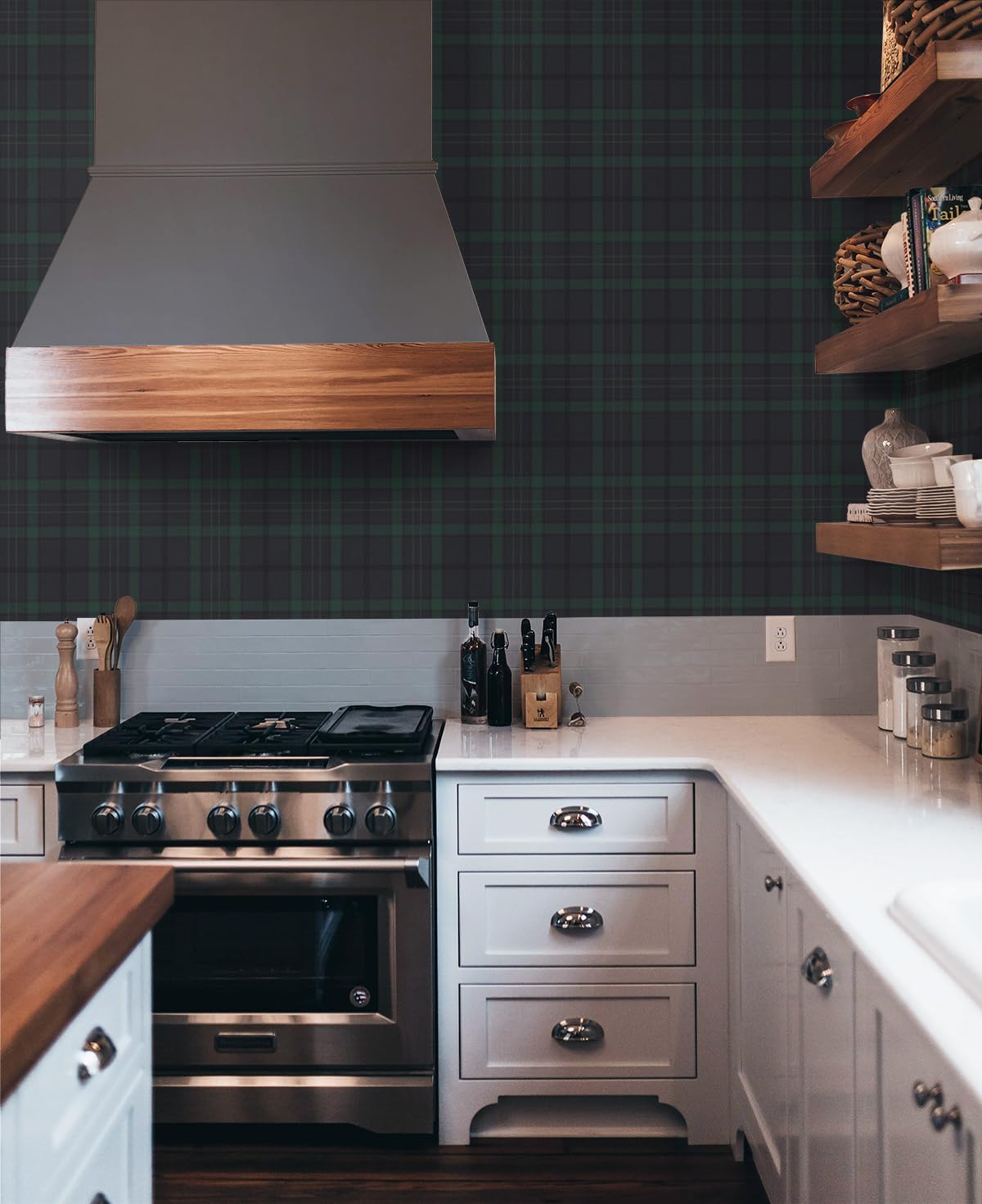 NextWall Tailor Plaid Peel and Stick Wallpaper (Dark Blue & Evergreen)