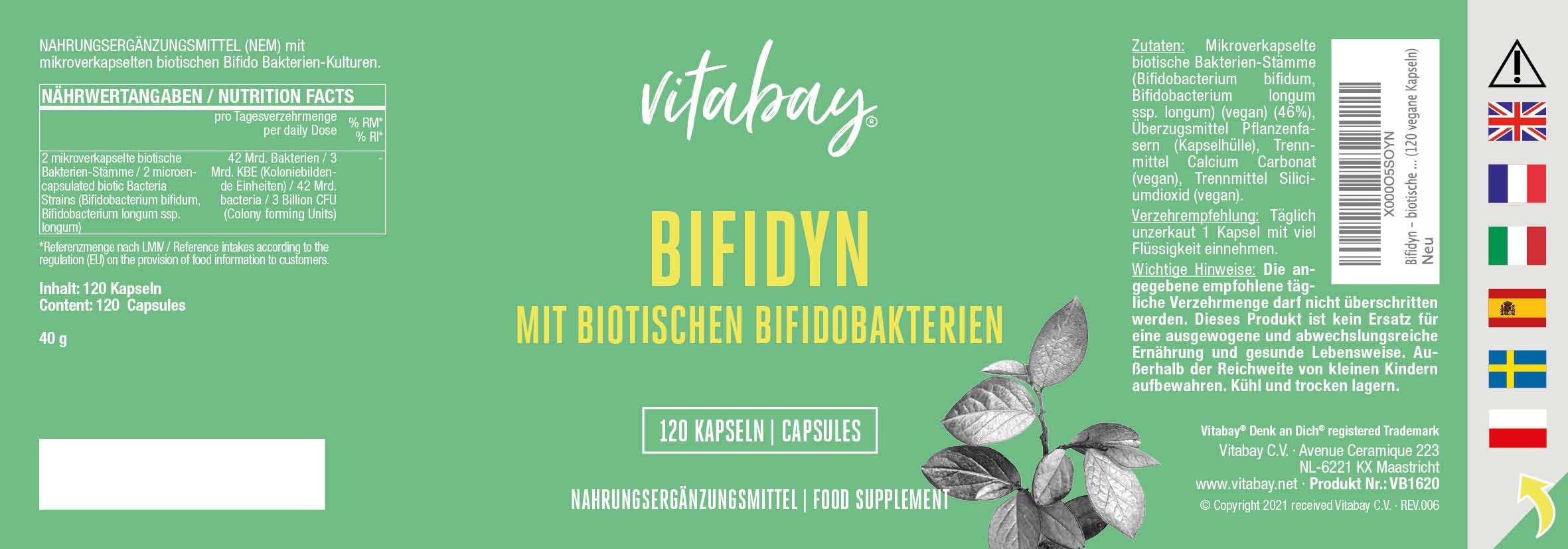 Vitabay Bifidyn – Bifidobakterien-Kulturen – 120 vegane Kapseln (Packung mit 2)
