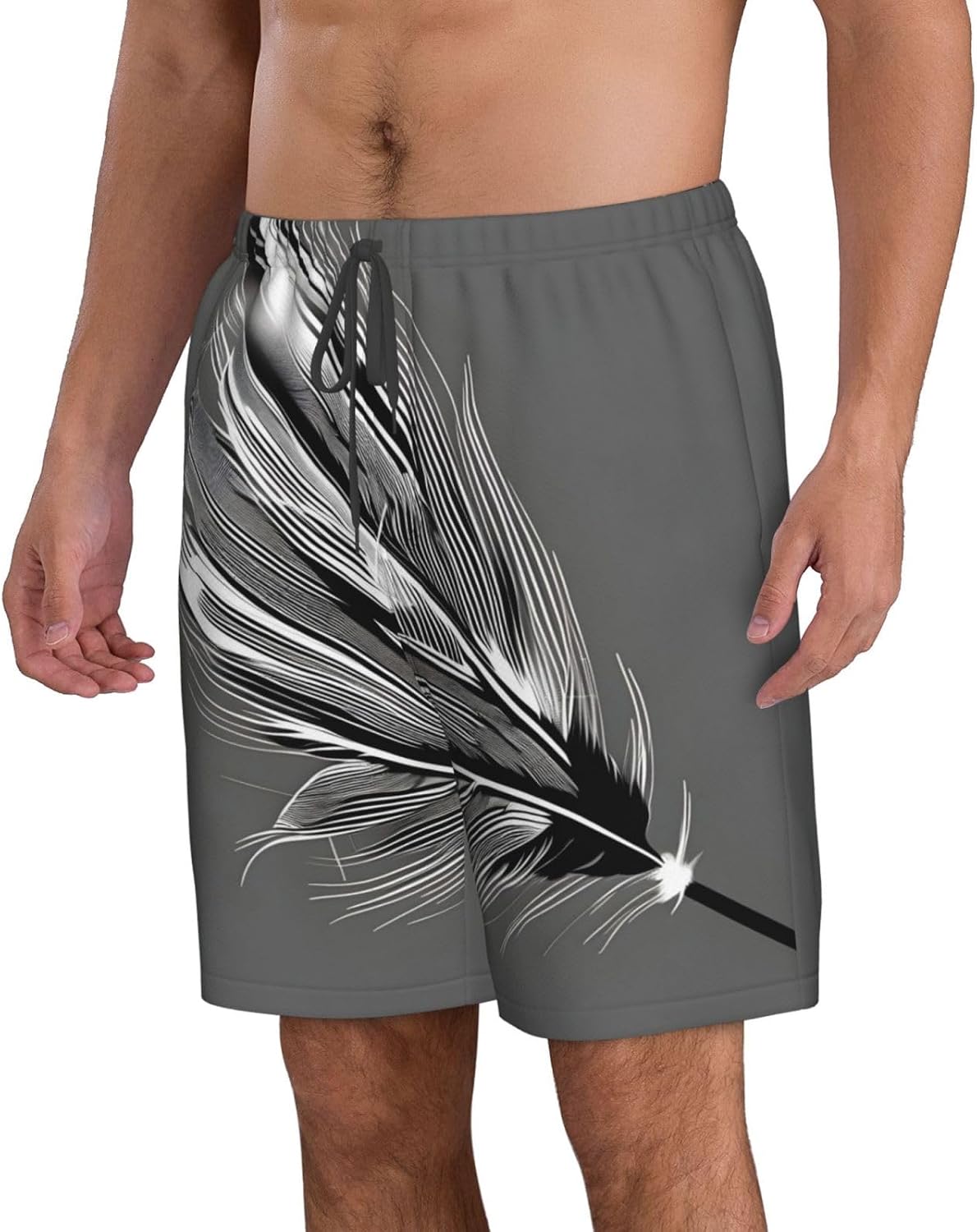 Mens Dancing Feather Print Beach Shorts,Casual Summer Shorts for Men,Quick Dry Polyester