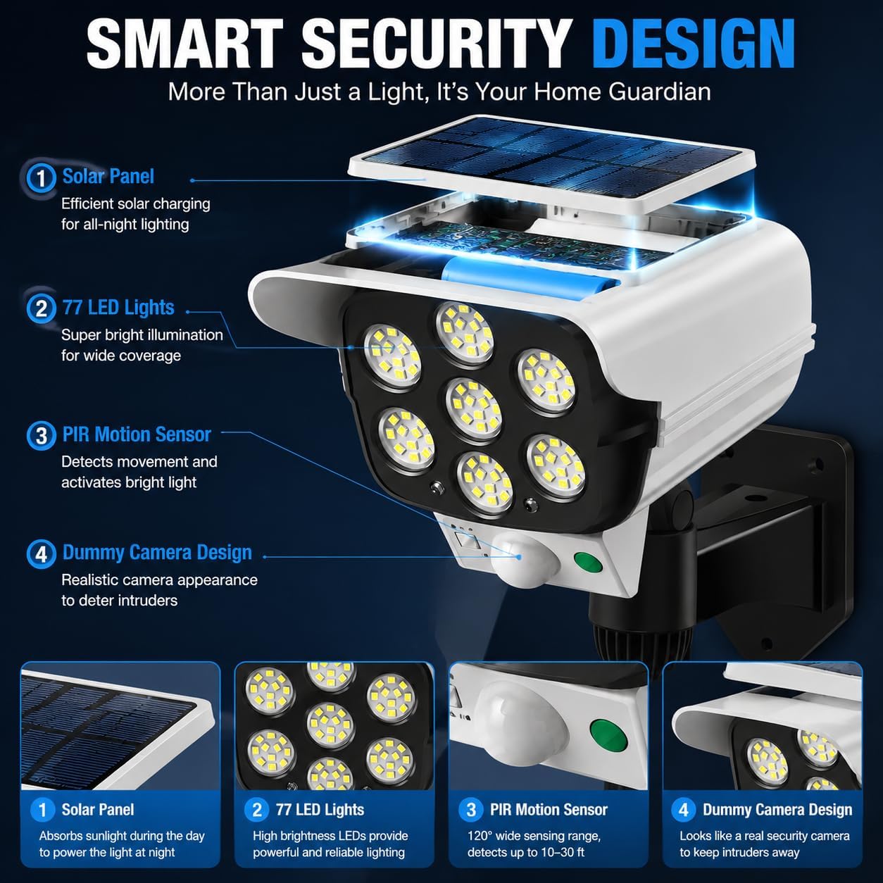 Solar Outdoor Lights, Motion Sensor Security Light with Remote Control Dummy Fake Camera