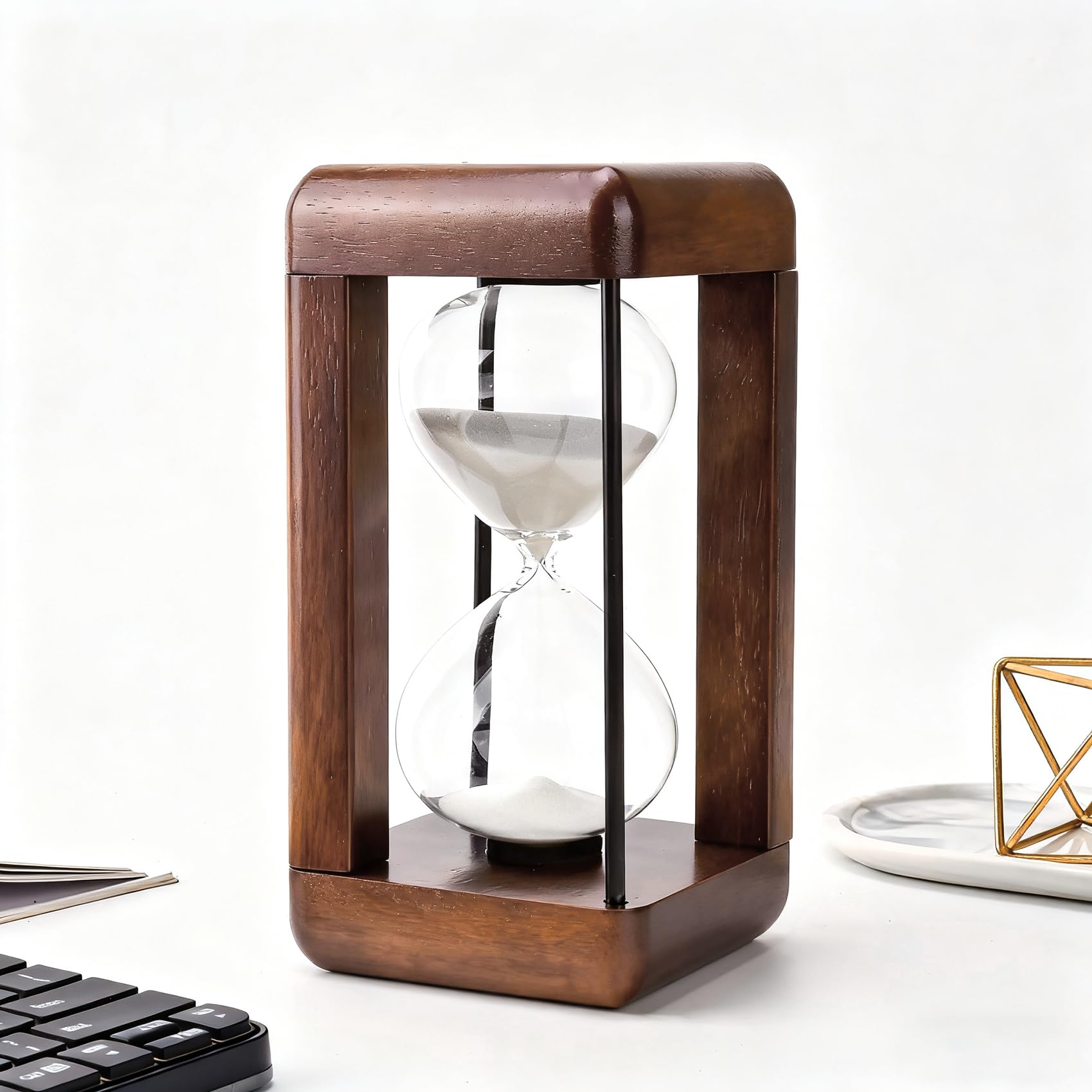 Sanduhr 60 Minuten,Premium Sanduhr aus Walnussholz, Sanduhren Timer, Tischdekoration, geeignet zum Kochen,Zähneputzen,Büro, Hochzeitsdekoration (Weiß)