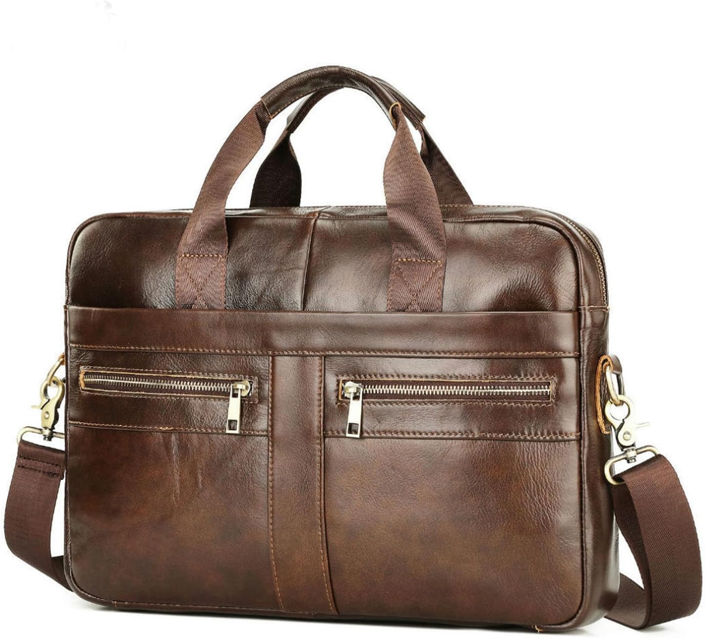Vintage Leather Laptop Briefcase, 16 Inch Messenger Bag, Crossbody Shoulder Computer Satchel for Men Office Computer Bag