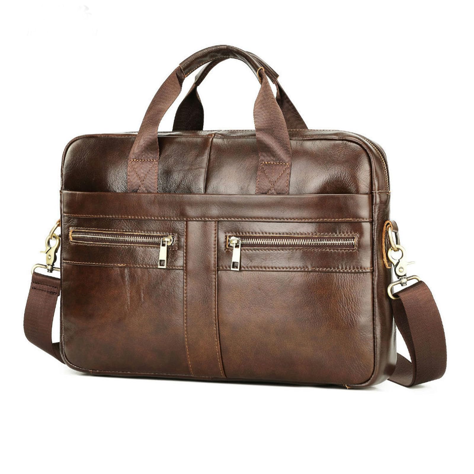View 1 of 15.6-Inch Laptop Bag for Men, Genuine Cowhide Leather Briefcase, Brown