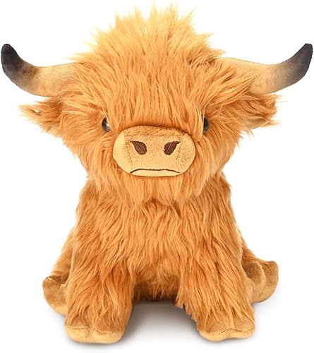 Miniatura 1 de Peluche de vaca escocesa Highland, peluche realista de ganado, juguete de peluche, 10 pulgadasmarrón