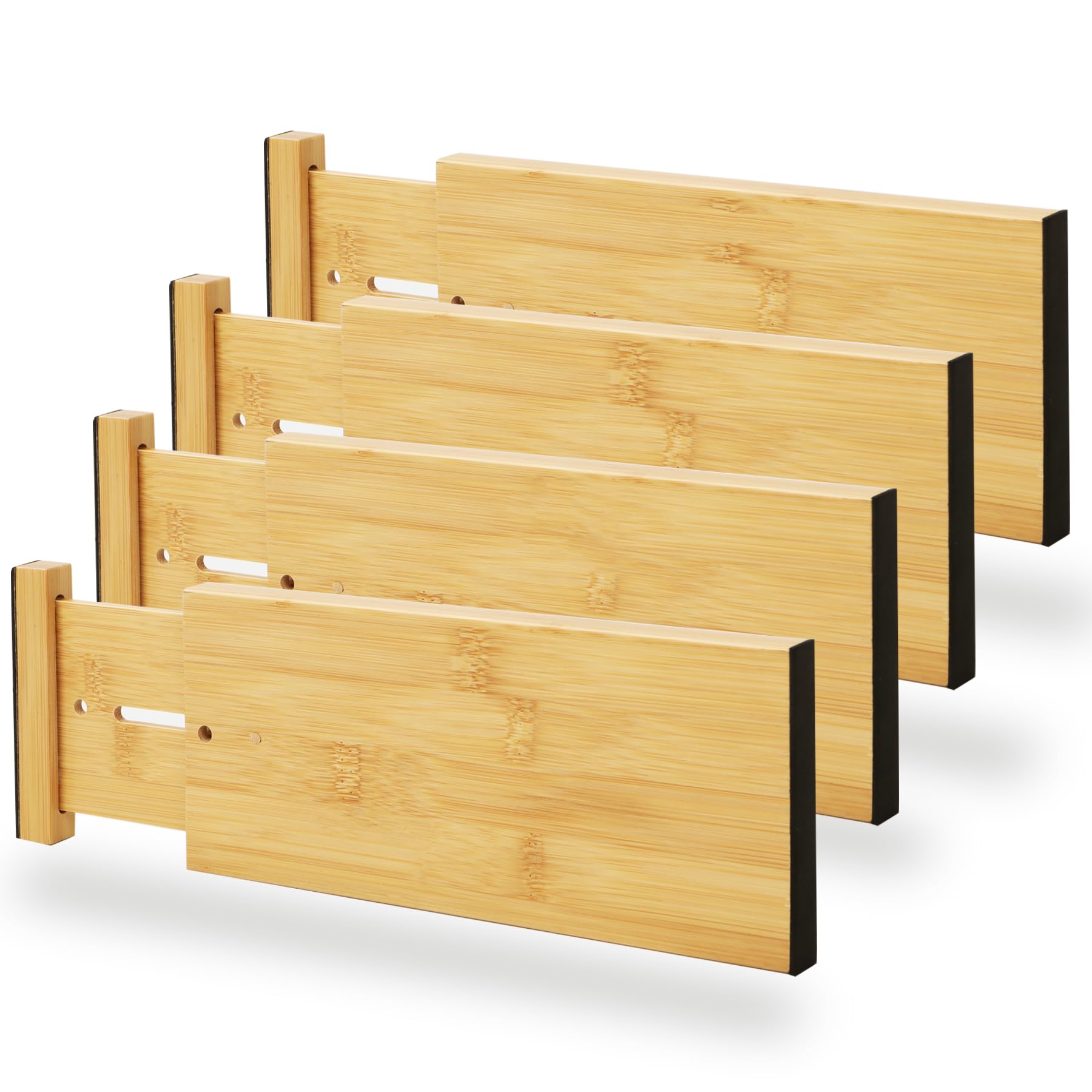 BAMEOS 4" High Bamboo Drawer Dividers - Adjustable Small Drawer Organizer - Kitchen, Dresser, Bathroom, Bedroom & Office - 4-pack
