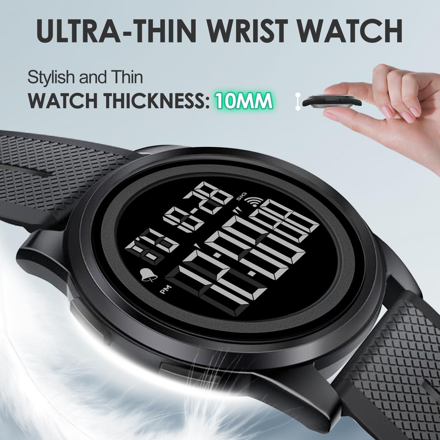 ASPYT Men Digital Watch Thin Sports Waterproof Outdoor LED Screen Large Face Wrist Watches for Men with Back Light Alarm Date Stopwatch