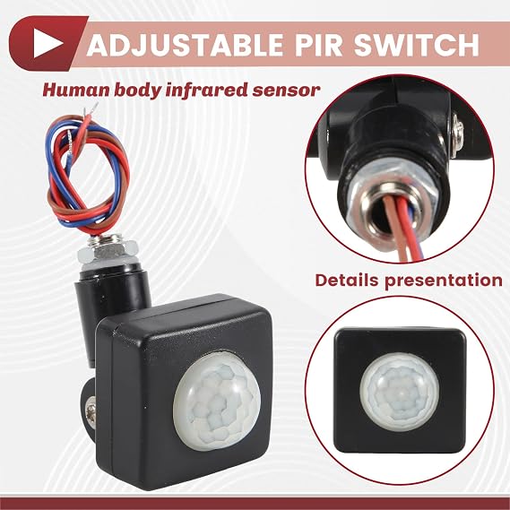 AC85-265V IP65 Motion Sensor Adjustable PIR Switch Ultrathin LED Light PIR Outdoor Motion Sensor Detector,10Mm Black