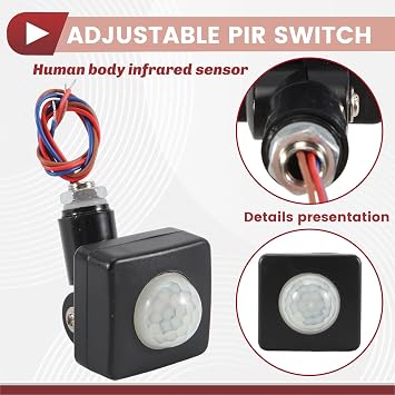 AC85-265V IP65 Motion Sensor Adjustable PIR Switch Ultrathin LED Light PIR Outdoor Motion Sensor Detector,10Mm Black