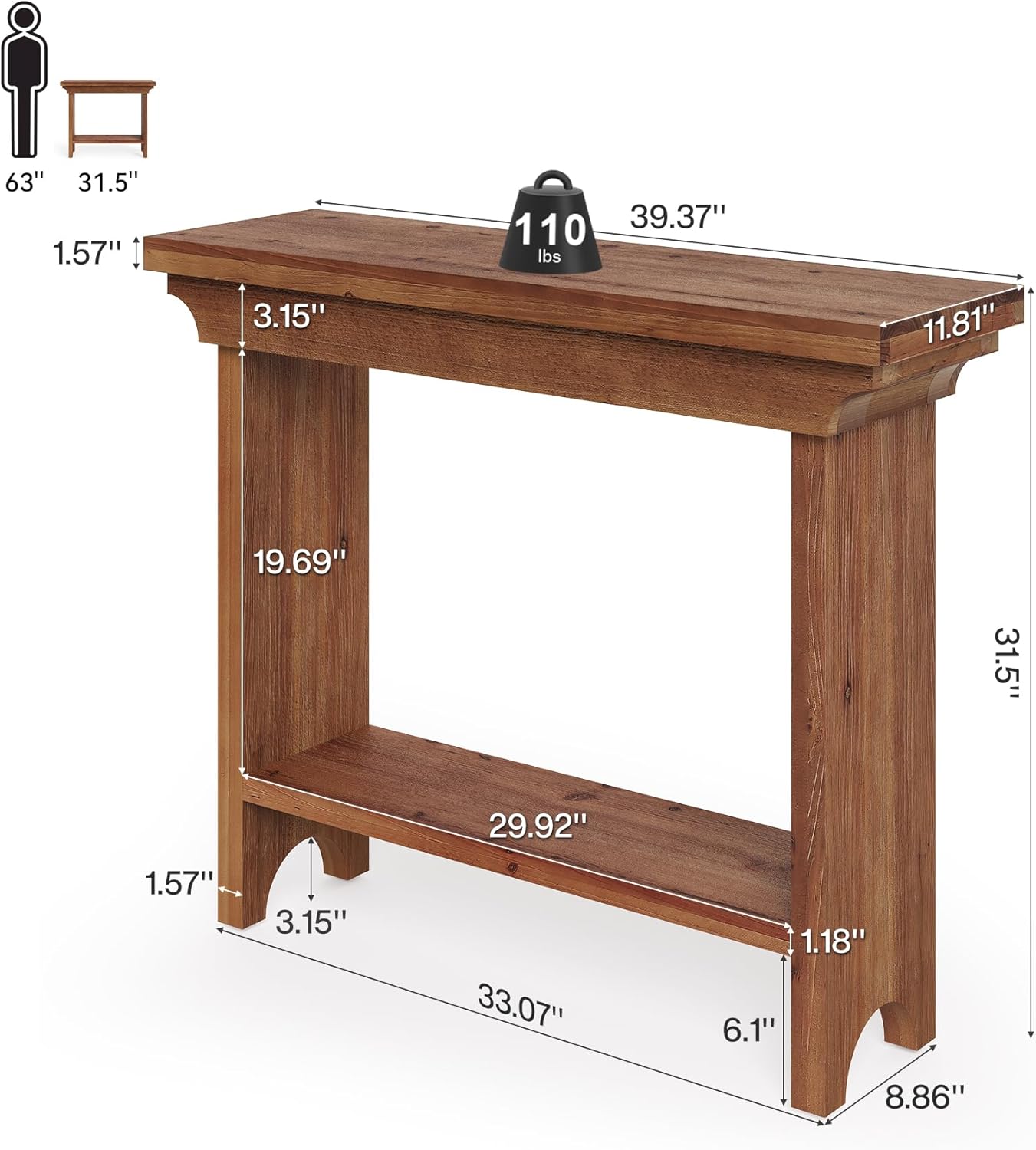little tree 39.4" long console table, solid wood entryway table behind the couch, narrow sofa tables with lower shelf, small console tables for living room, hallway, entrance, entryway, dark brown