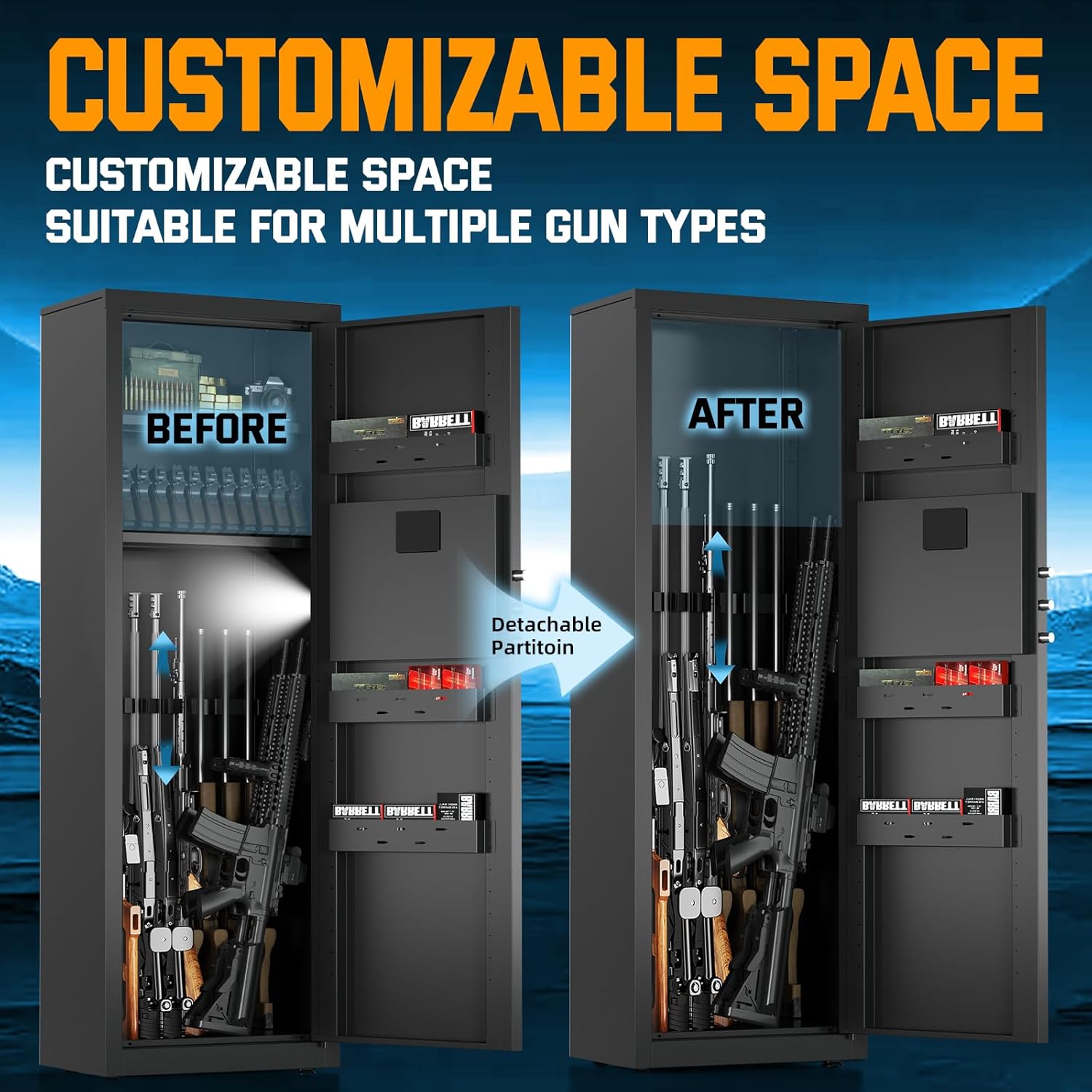 5-8 Long Gun Safe for Rifles and Pistols with Digtal Keypad, Quick Access Rifle Safe with Dual Alarm and Mute Mode, Gun Cabinets for Rifles and Shotguns with 2 Removable Shleves, Easy Assemble