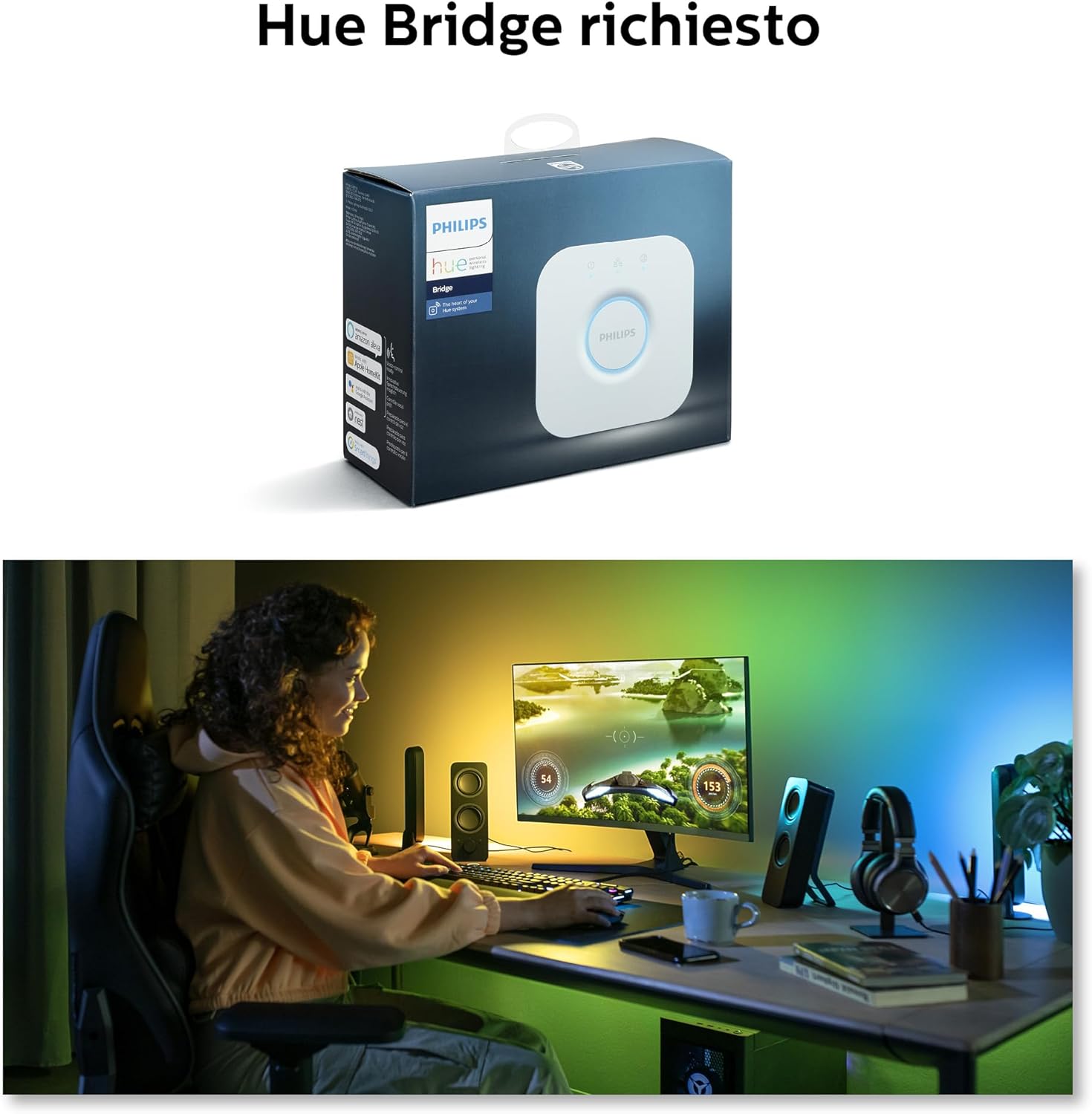 Philips Hue Play, Lightstrip Gradient per Pc, 24-27", 18W 24-27" Lightstrip Pc - Immagine 2