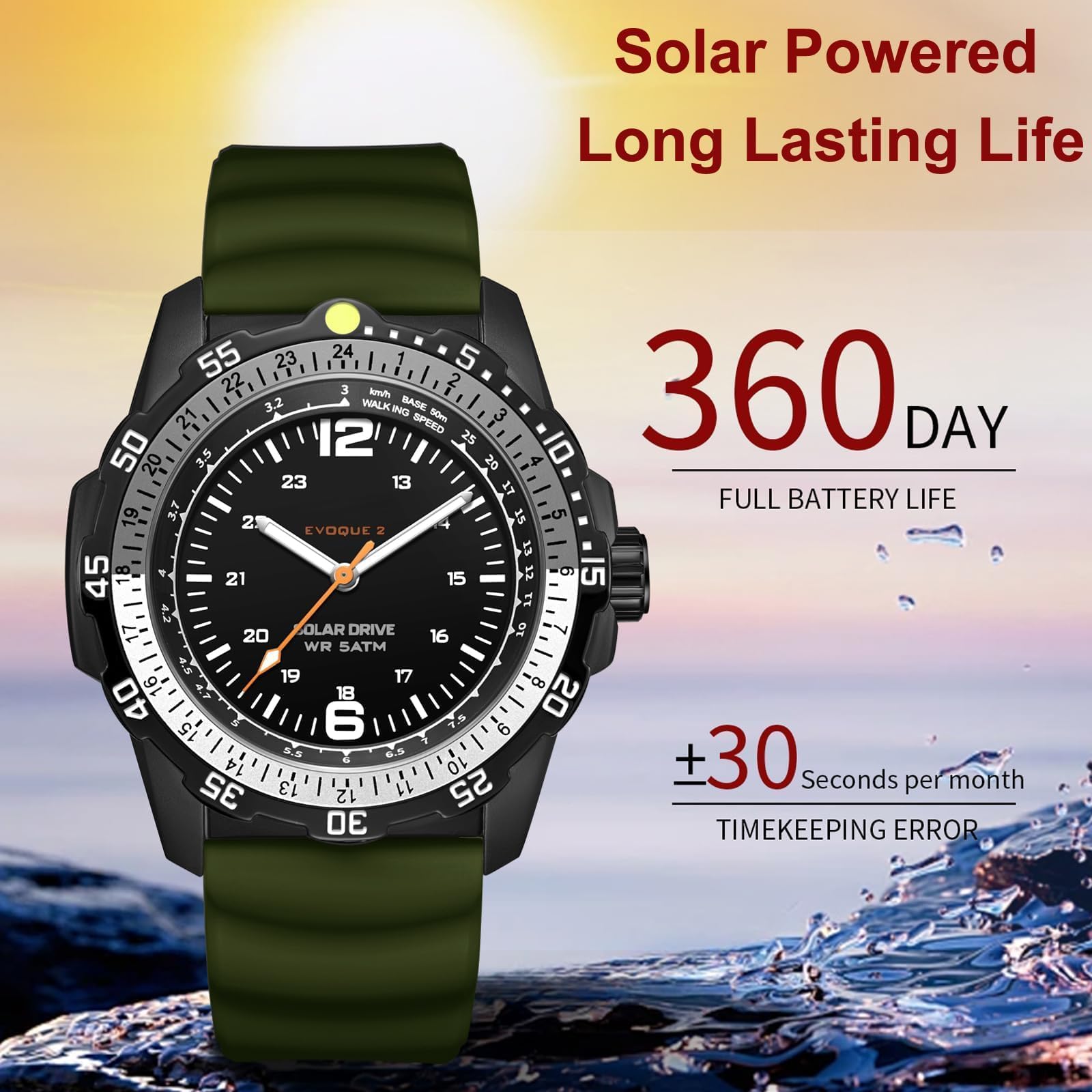 findtime Montre solaire analogique pour homme - Style industriel - Étanche - Tactique - Design cool - Lunette rotative unidirectionnelle - Bracelet en silicone - Boîtier en alliage