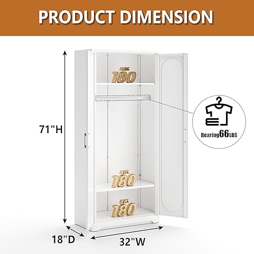 Miniatura 3 de Armario de Metal Guardarropa Closet para Colgar Ropa, Gabinete Armario de 71" de Alto con Barra para Colgar, Grandes Armarios Independientes con