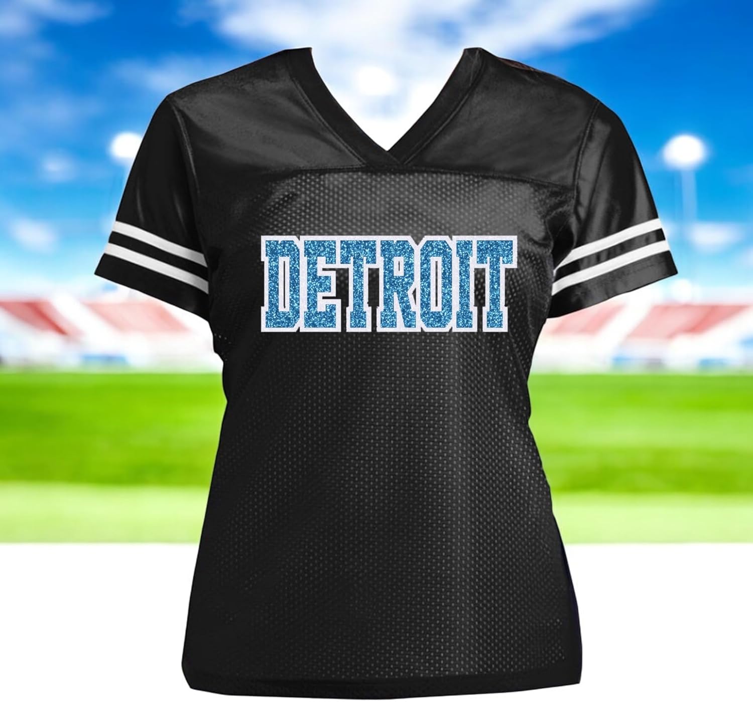 Custom Glitter Football Jersey, Detroit or Any Team, Shirt for Women Ladies, Personalized, Lions Tigers Eagles or Any Sport