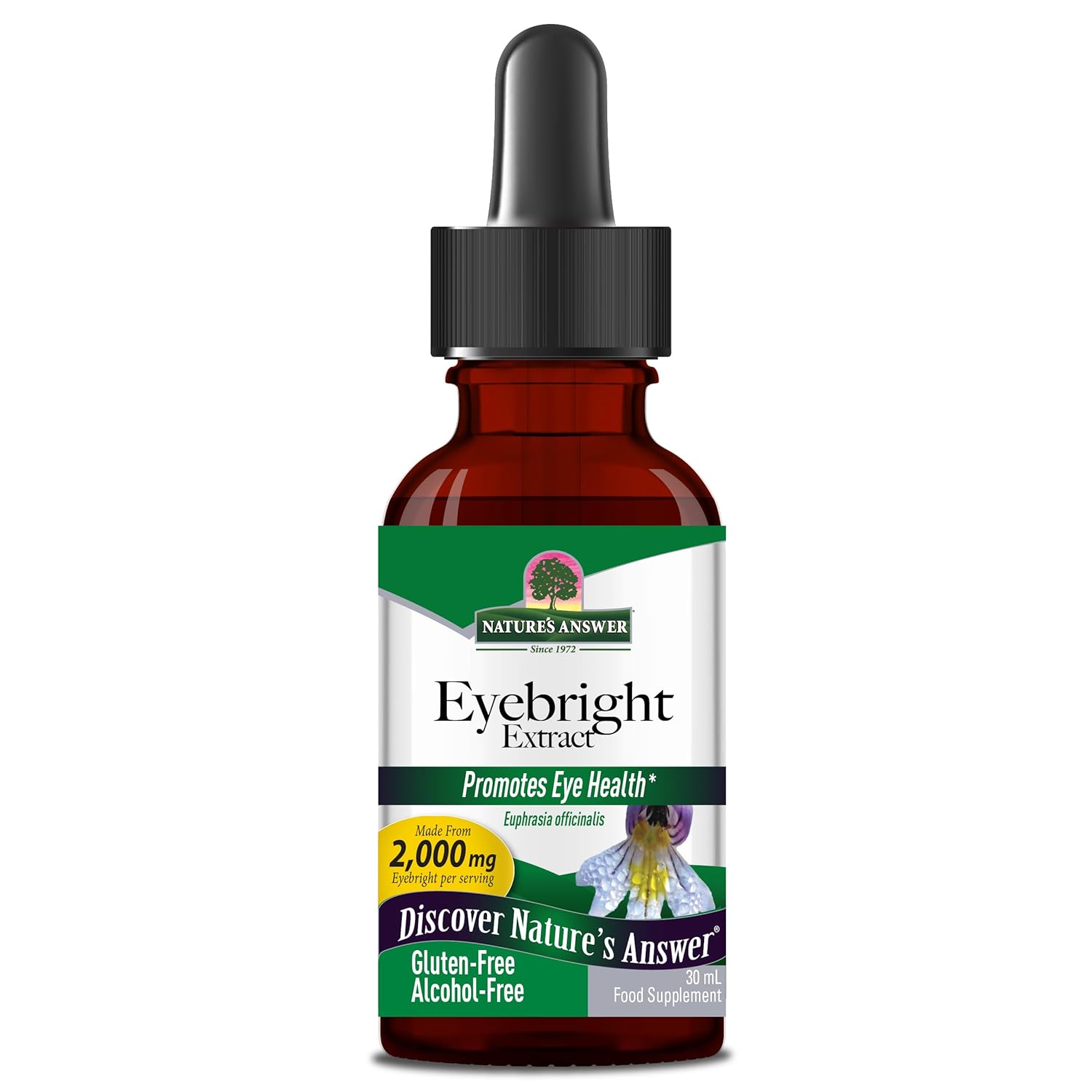 Natures Answer Eyebright Herb Supports Healthy Eyes Vision Non-GMO Alcohol-Free Gluten-Free Kosher Certified Vegan No Preservatives 1oz