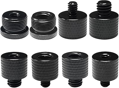8 Pcs Mic Stand Adapter Mic Thread Adapter Set, 5/8 Female to 3/8 Male and 3/8 Female to 5/8 Male, 1/4 Female to 5/8 Male and 3/8 Female to 1/4 Male, 8 Different Screw Adapters for Microphone, Black