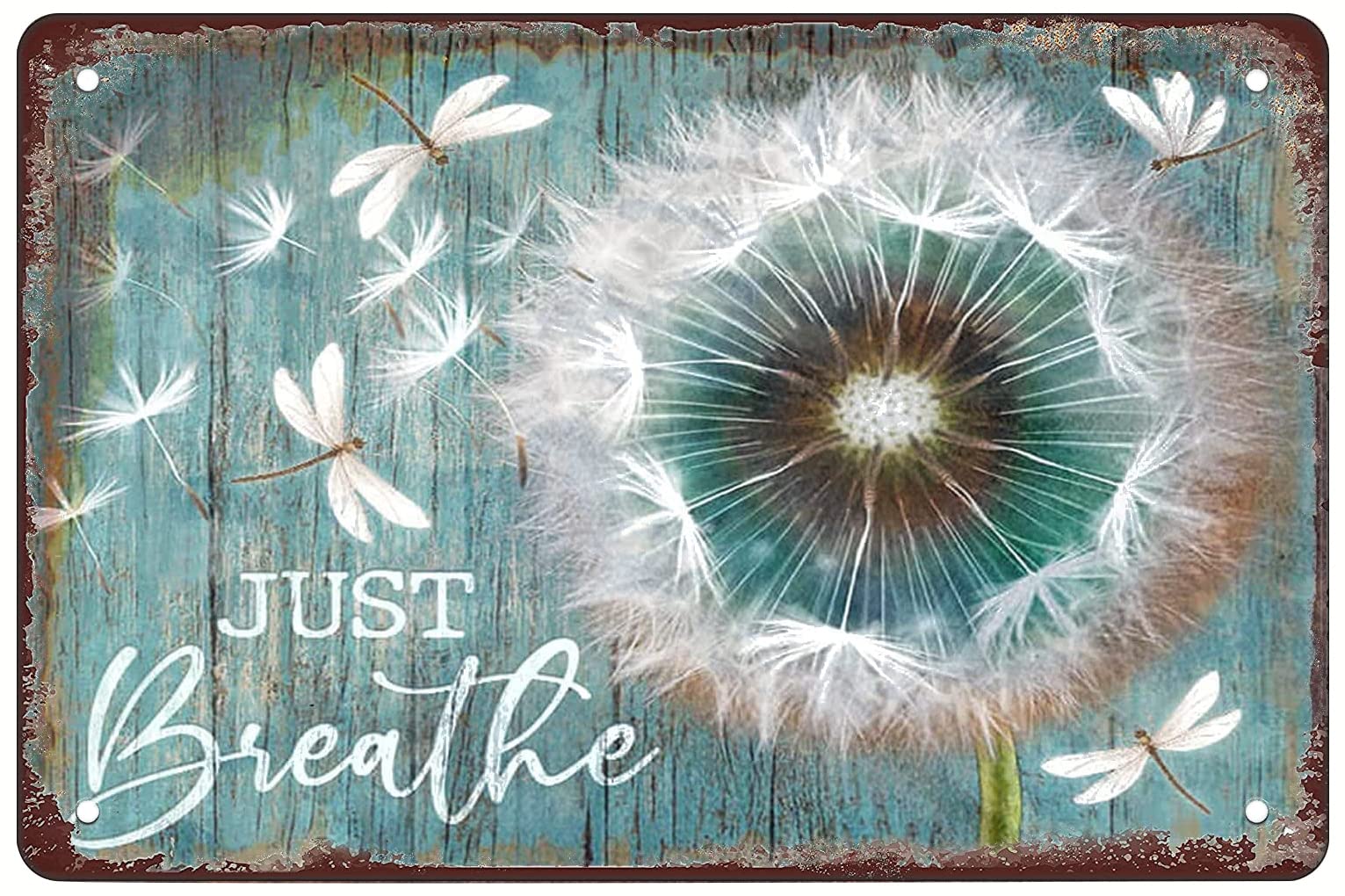 Pibonto Wall Art Just Breathe Metal Tin Sign Funny Novelty Metal Sign Retro Wall Decor For Home Gate Garden Bars Restaurants Cafes Office Store Pubs Club Sign Gift 8X5.5 Inch