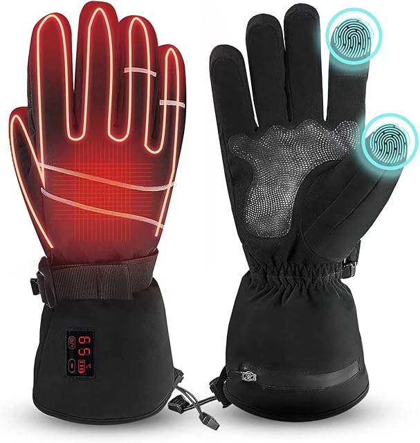 Heated Gloves,Rechargeable Battery Heated Glove Liners for Women Men,Waterproof Hand Warmer Electric Heated Ski Gloves for Winter Cycling Motorcycle Camping Hiking Skiing Mittens(Grey L)