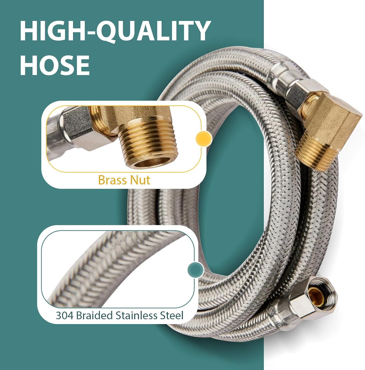 50-PACK Niikappu 6 FT Stainless Steel Dishwasher Hose with Attached 90 Degree 3/8" MIP Elbow