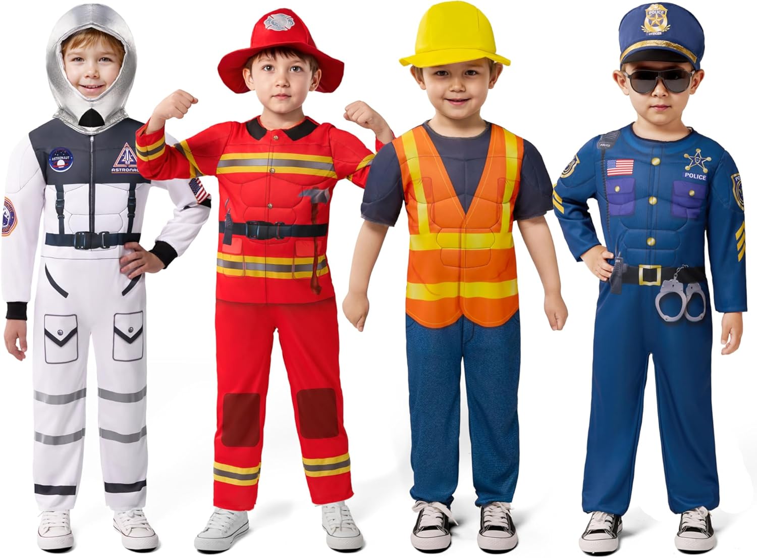 Spooktacular Creations Boys DressUp Costumes, 8In1 Career RolePlay Set-Astronaut/Police Muscle Costumes for Hallow Xmas Gifts