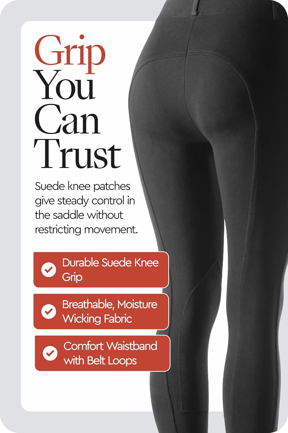 HORZE Ella Women's English Riding Pull-On Schooling Breeches with ALOS Leather Knee Patches | Size Charts in Images - Image 8