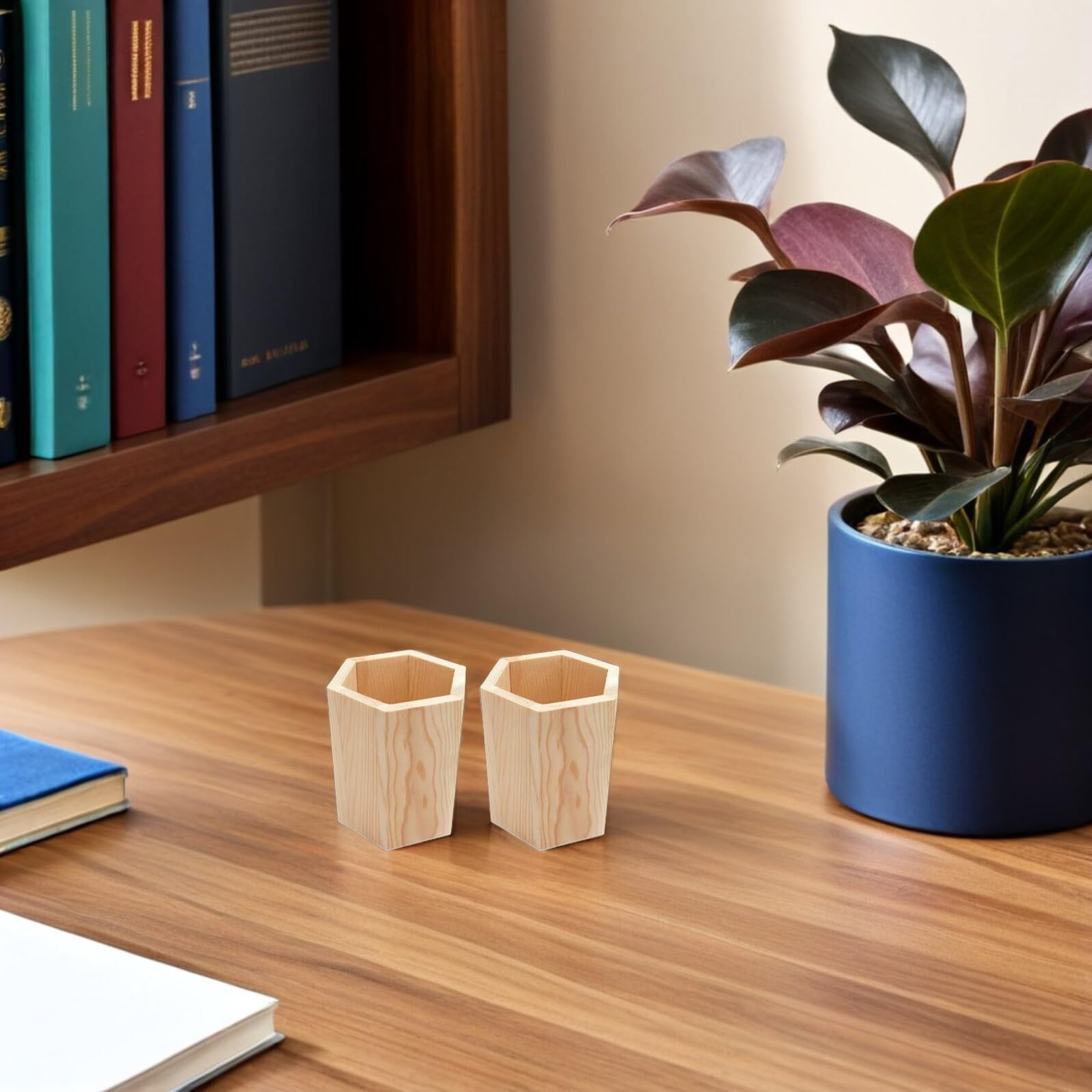 Angoily 8 Pièces Porte Stylo Bois de Pin Pot Multifonction pour Pinceaux Maquillage Rangement Stylos et Accessoires Bureau Organiseur Stable pour Bureau Chambre et Salle de Classe