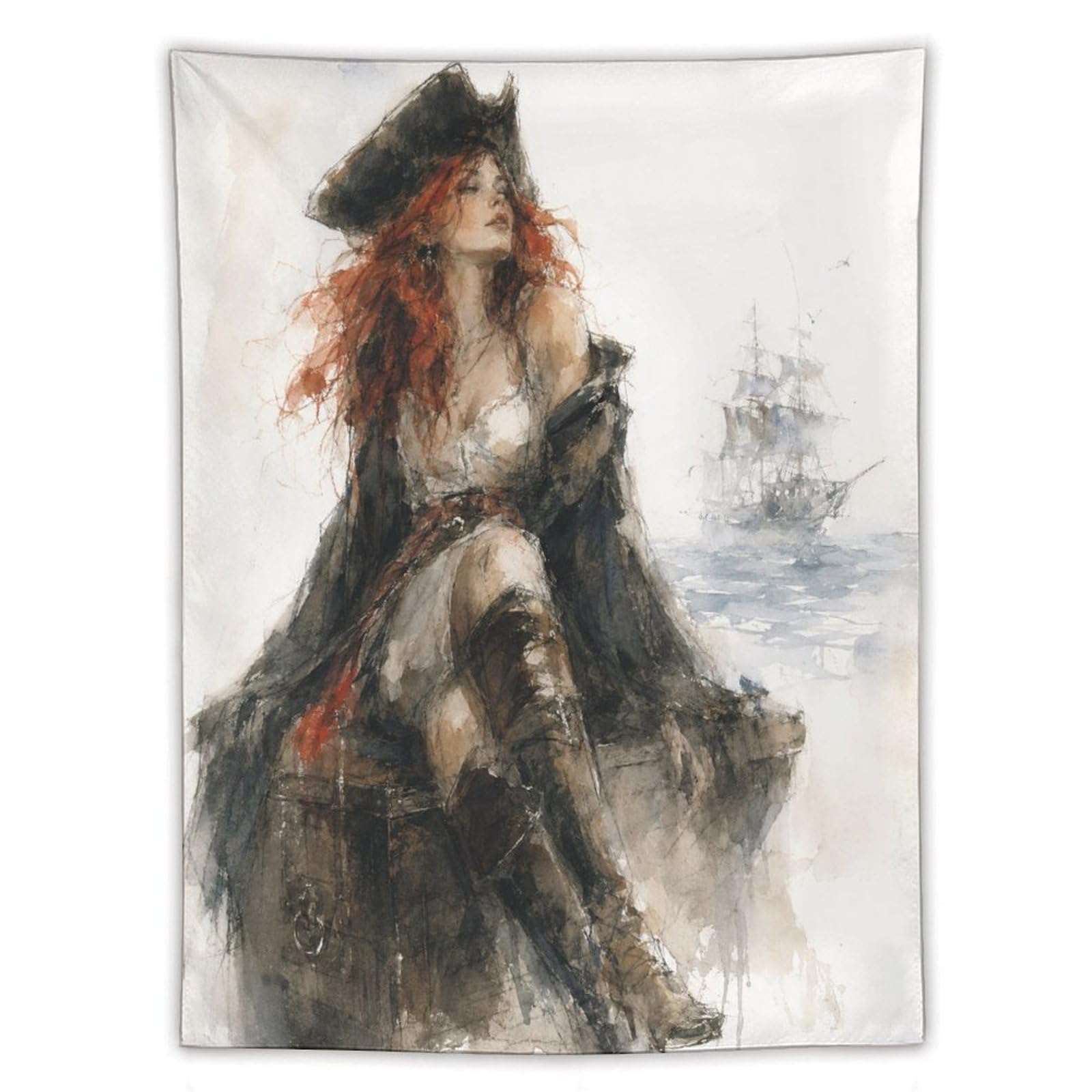 W7C8U2X3 Pirate Woman Portrait Wall Tapestry, Oil Painting, Sofa Area