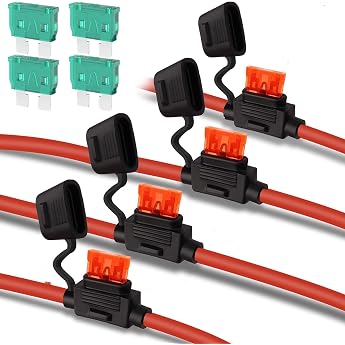Gebildet Pack of 4 32 V Waterproof Fuse Holder 10 AWG ATO Blade Fuse Holder Inline with Cap Standard Socket with Medium Blade Fuse 4 Pieces 30 A + 4 Pieces 40 A