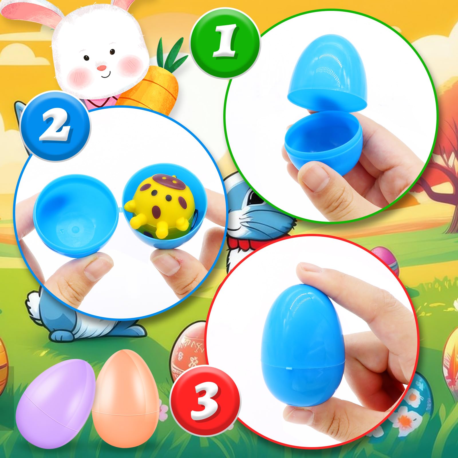 RALLYPANDA 200Pcs Easter Plastic Egg Bulk Empty, Fillable Basket Fillers Stuffer Hunt, Colorful Golden Eggs for Classrrom Prize Supplies Toy