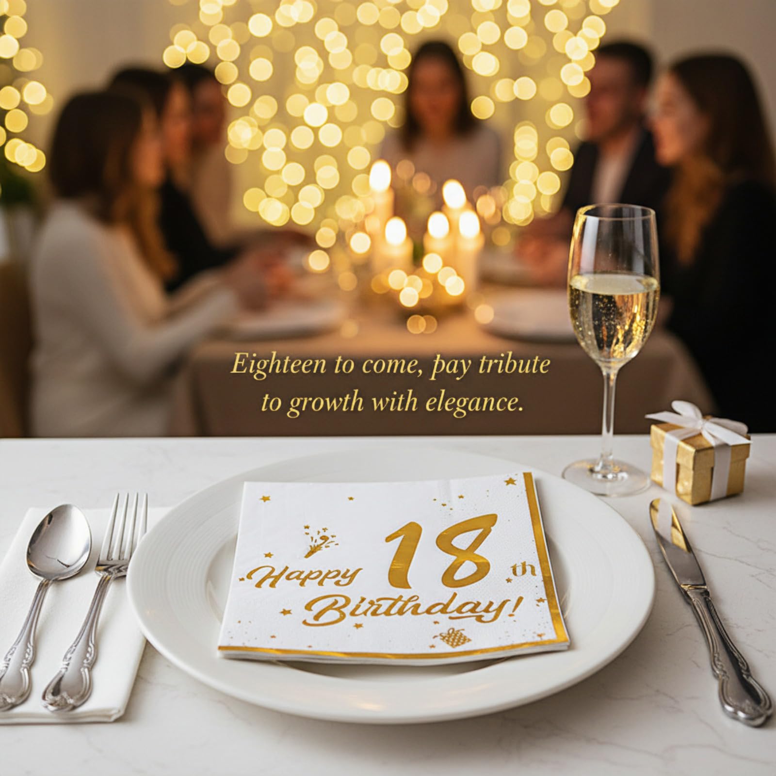 Image secondaire de Serviettes en Papier Blanc 18e Anniversaire - 40 Pièces avec Impression 'Happy Birthday'