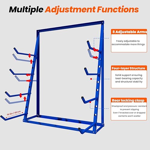 Miniatura 7 de 48x16x62'' Heavy Duty 4 Tiers Horizontal Lumber Storage Rack, 2400lbs Load Alloy Steel Lumber Pipe Organizer Shelf, Adjustable Bar Storage