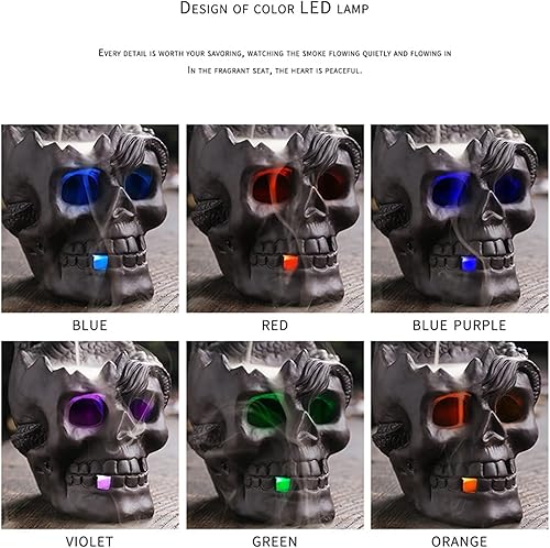 Miniatura 3 de Quemador de incienso con cascada de dragón - Quemador de cerámica con reflujo con cabeza de calavera, decoración Zen para meditación para el hogar,