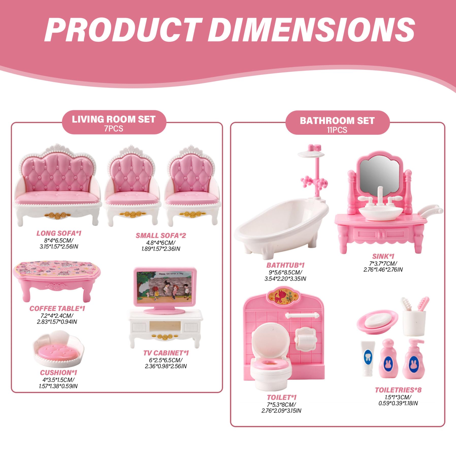 Set De 4 Juegos De Muebles En Miniatura Para Casa De Muñecas – Cocina, Baño, Salón Y Dormitorio – Plástico Resistente Y Realista