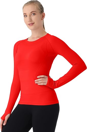 MathCat Seamless Workout Shirts for Women Long Sleeve Yoga Tops Sports Running Shirt Breathable Athletic Top Slim Fit XS-XL