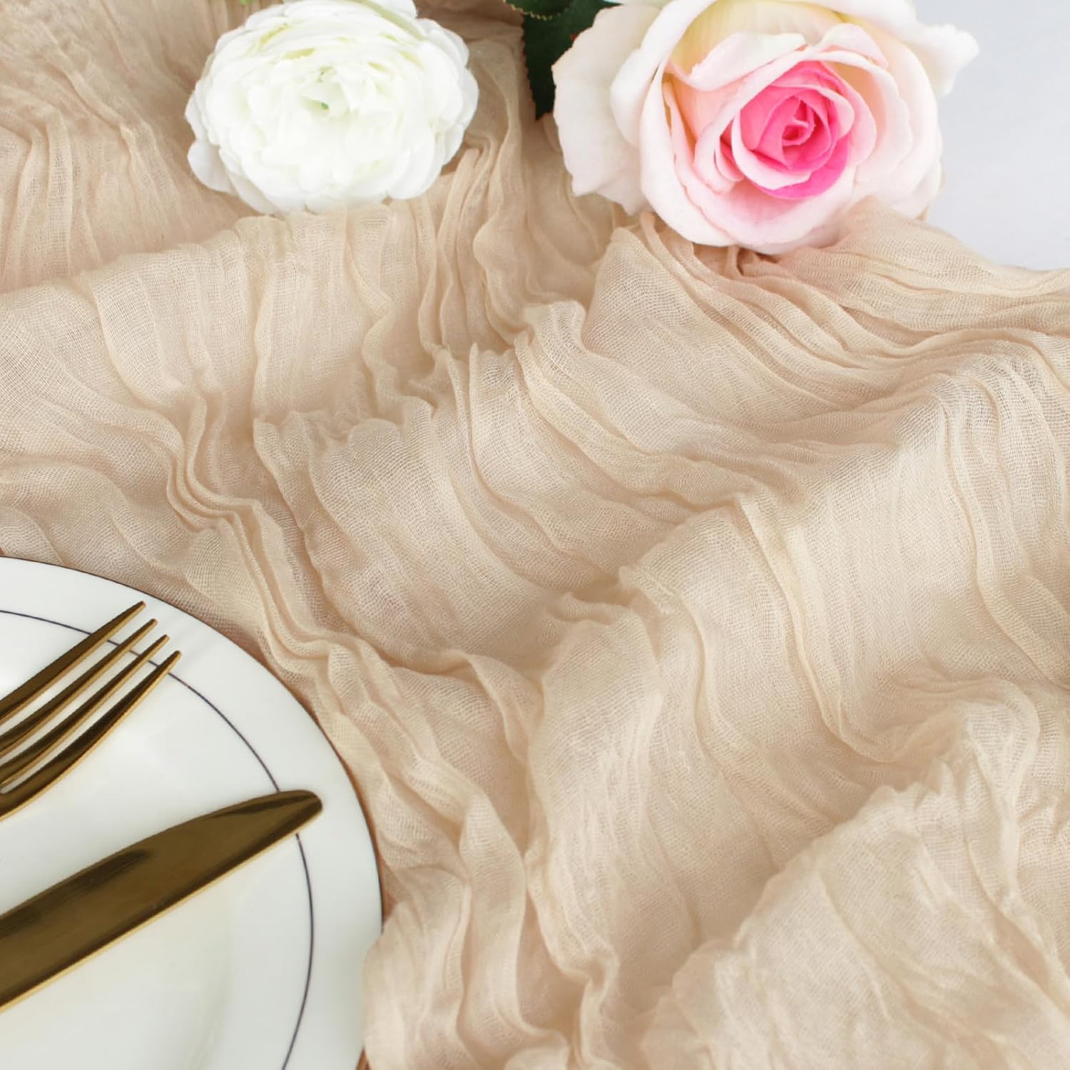 Beige Cheesecloth Table Runner 12 Pack 120 Inch Cheese Cloth Table Runner 10ft Long Gauze Table Runners for Wedding Decor Bridal Shower Baby Shower Party Table Decorations Beige 12 Pack