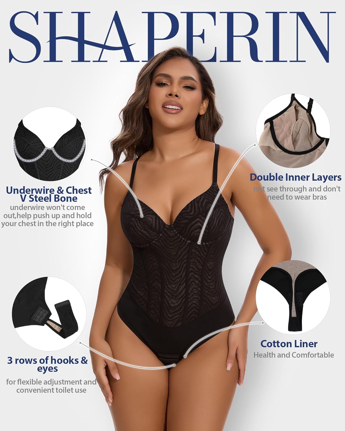 SHAPERIN Women's Sexy Deep V Neck Corset Bodysuit Low Back Backless Thong Shapewear Tummy Control Body Suit Cami Tank Top - Image 2