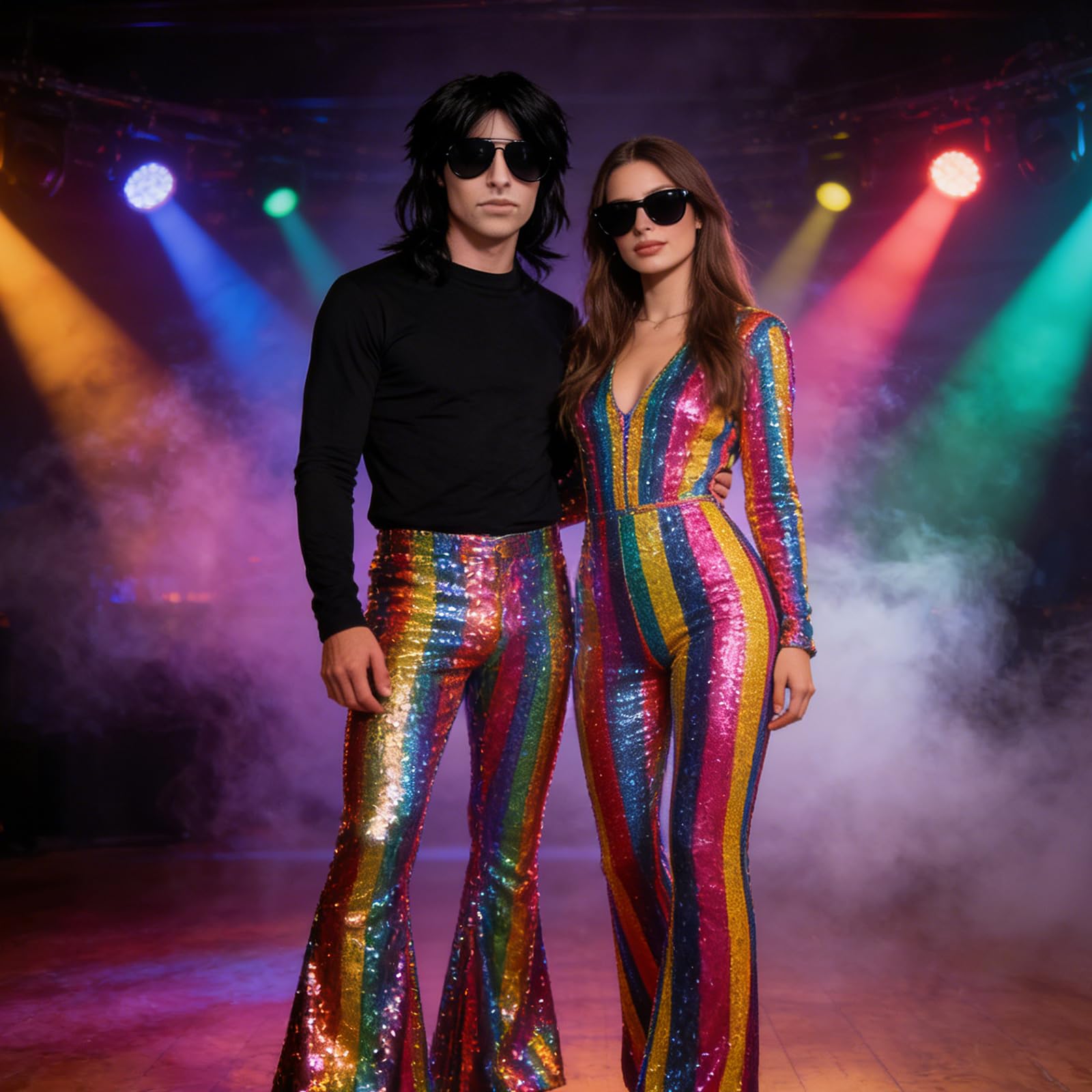 Nero Parrucca Mullet Uomo e Occhiali da Sole per Adulti, Naturali a Strati Corti Parrucca da Festa Halloween Carnaval Discoteca Fête de Cheveux Synthétique con Frangia pour Cosplay Carnaval