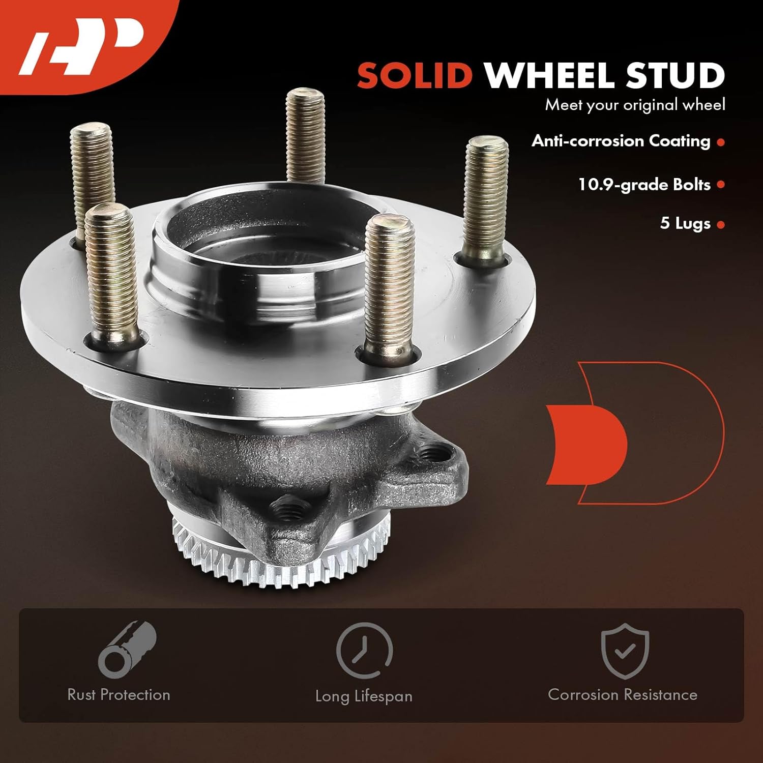 A-Premium 2 x Rear Wheel Bearing and Hub Assembly with ABS Ring & 5-Lug Compatible with Mitsubishi Eclipse 2005-2012, Galant 2004-2012, with 4-Wheel ABS