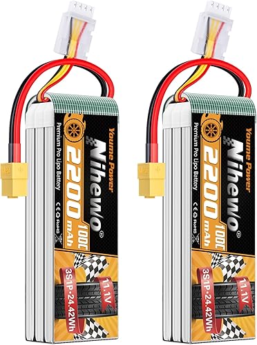 3S Lipo Battery 2200mAh 11.1V RC Lipo Batería 100C con enchufe XT60 Funda suave para RC Drone FPV Aviones Multi-Motor Quadcopters Autos, Camiones,